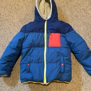 Mini Boden Blue and Red Kids Puffer Jacket